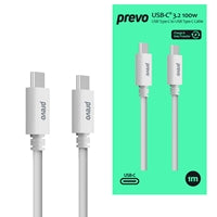Prevo USB-C 3.2 Cable 100W Pure Copper 1m White 20V/5A Fast Charge