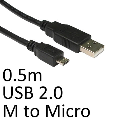 USB 2.0 A to Micro B Cable 0.5m Black - OEM Quality Data Sync