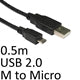 USB 2.0 A to Micro B Cable 0.5m Black - OEM Quality Data Sync