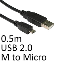 USB 2.0 A to Micro B Cable 0.5m Black - OEM Quality Data Sync