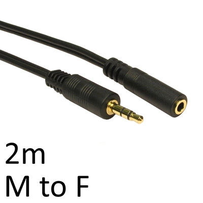 3.5mm Stereo Extension Cable 2m - Male to Female Audio Jack Black