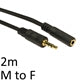 3.5mm Stereo Extension Cable 2m - Male to Female Audio Jack Black