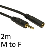 3.5mm Stereo Extension Cable 2m - Male to Female Audio Jack Black