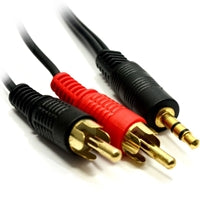 Gold plated 3.5mm to 2 RCA audio cable, 2m length, black with red and black RCA connectors – Globoshop