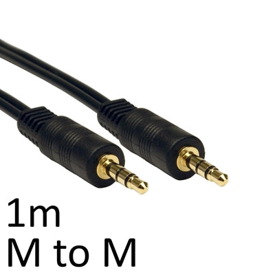 3.5mm Male to Male Stereo Audio Cable 1m Black - TRS Aux Cord