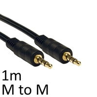 3.5mm Male to Male Stereo Audio Cable 1m Black - TRS Aux Cord