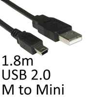 USB 2.0 A to Mini B Cable 1.8m Black - 480Mbps Data Transfer