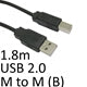 USB 2.0 A to B Cable 1.8m Gold Plated Printer Scanner Black