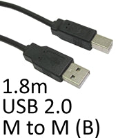 USB 2.0 A to B Cable 1.8m Gold Plated Printer Scanner Black
