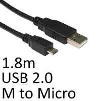 USB 2.0 A to Micro B Cable 1.8m Black - 480Mbps Fast Charging