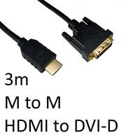 HDMI 1.4 to DVI-D Cable 3m Gold Plated Single Link Black