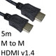 HDMI 1.4 Cable 5m Gold Plated - 4K 3D Ethernet High Speed Black