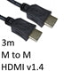 HDMI 1.4 Cable 3m Gold Plated - 4K 3D Ethernet High Speed Black