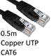 CAT6 Ethernet Cable 0.5m Black - Full Copper 24AWG UTP Gigabit