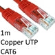 CAT6 Ethernet Cable 1m Red - 24AWG Full Copper RJ45 UTP 250MHz