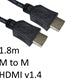 HDMI 1.4 Cable 1.8m Gold Plated High Speed 4K 3D Ethernet Black