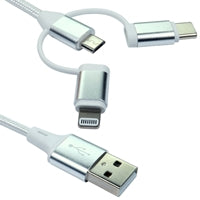 NEWlink Braided 3-in-1 USB Cable 1.2m White - 15W Fast Charging