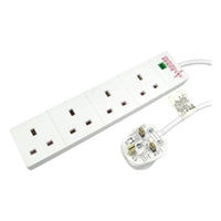 White 5m 4-gang surge protected extension lead with LED indicator by Globoshop