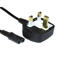 UK Mains to Figure 8 C7 Power Cable 2m Black ASTA Approved
