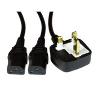 UK Mains to Dual IEC C13 Splitter Cable 1.8m ASTA Approved Black