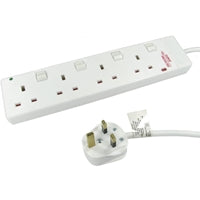 4 Gang Surge Protected Extension Lead 2m - Individually Switched White