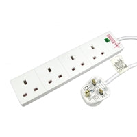 4 Gang Surge Protected Extension Lead 2m White - UK Mains LED