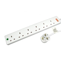 5m 6 Gang Surge Protected Extension Lead with LED - White UK