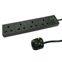 4 Gang Surge Protected Extension Lead 2m Cable LED Indicator Black