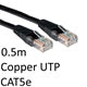 Cat5e Ethernet Cable 0.5m Black - Full Copper RJ45 UTP Patch Lead