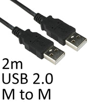 USB 2.0 A Male to Male Cable 2m Black Shielded 480Mbps