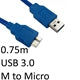 USB 3.0 A to Micro B Cable 0.75m - Triple Shielded Gold-Plated