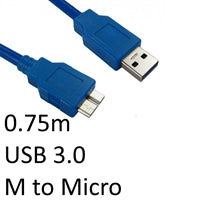 USB 3.0 A to Micro B Cable 0.75m - Triple Shielded Gold-Plated