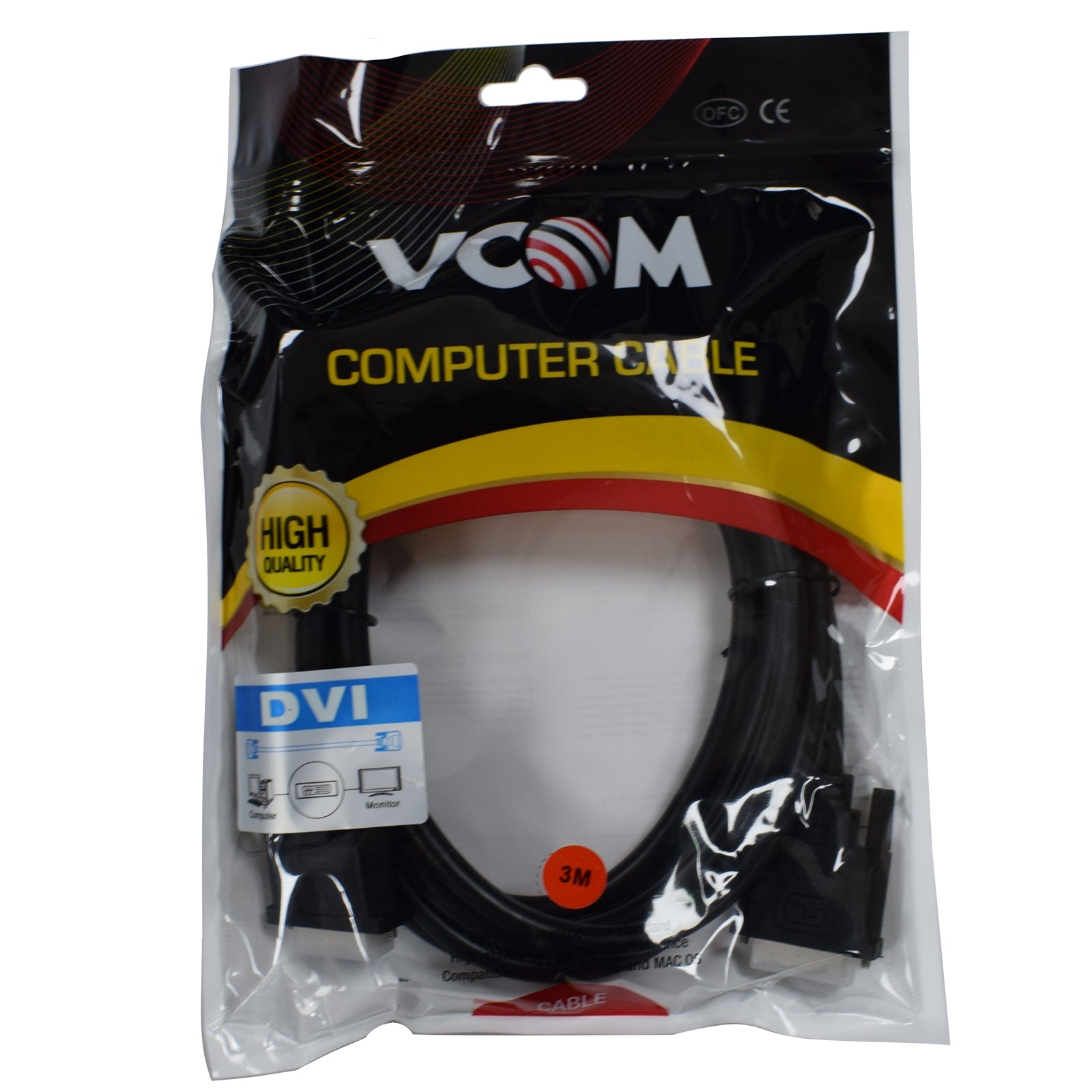 VCOM DVI-D Male to Male Cable 3m Black Multi-Shield Copper Display
