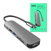 Prevo C605A USB-C Hub 6-in-1 Aluminum Docking Station 4K HDMI 60W PD