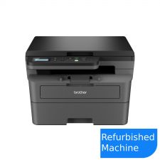 Brother DCP-L2627DWE multifunction printer in black, featuring copy, print, and scan functions, refurbished condition.
