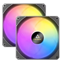 Antec P14 ARGB PWM 140mm case fans, black, with vibrant RGB lighting, 240-1350 RPM, hydraulic bearing, 2 pack.