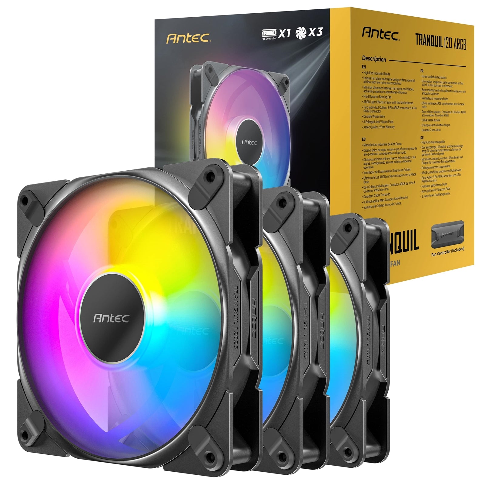 Antec Tranquil 120 ARGB 3-Pack PWM Fans - FDB, Quiet 26.9dB
