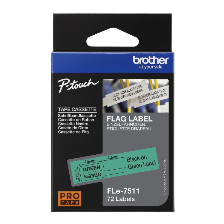 Brother FLE-7511 Die-cut Flexi Flag Label Black on Green 21 x 45mm