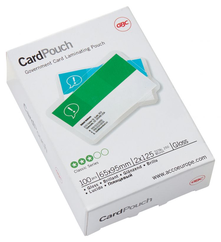 GBC 3740301 65x95mm Gloss Card Pouch 125 Micron 100Pk