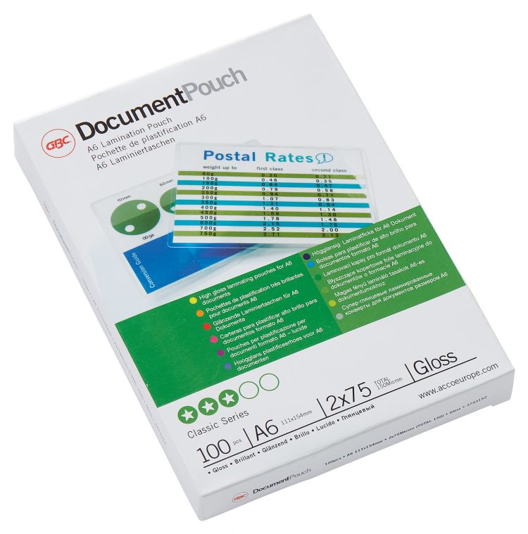 GBC 3743152 A6 Gloss Document Pouch 75 micron 100Pk