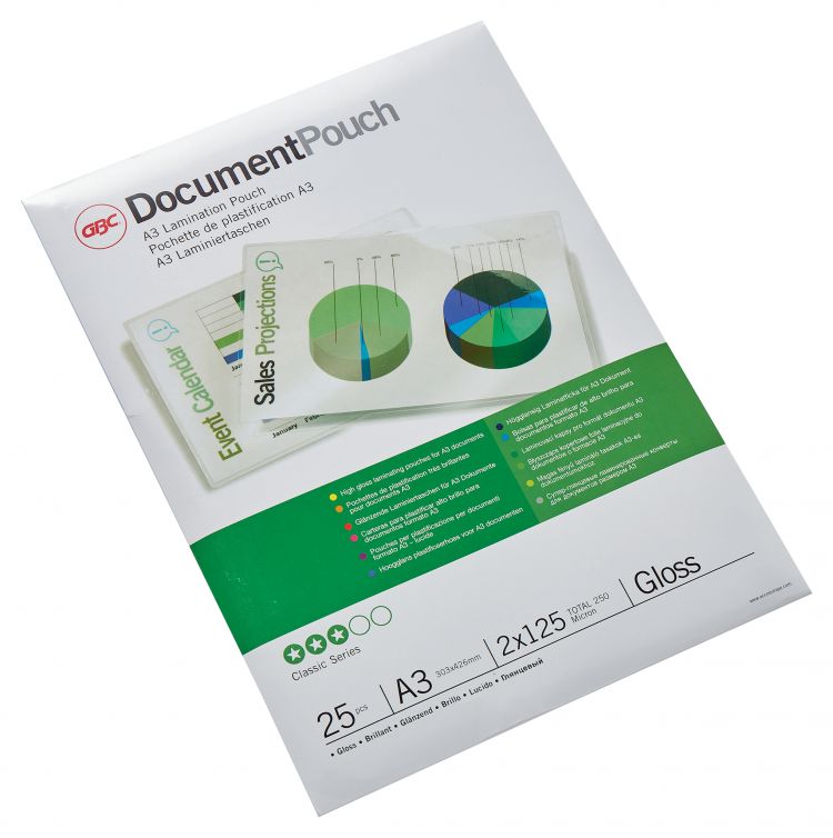 GBC 3747237 A3 Gloss Document Pouch 125 micron 25Pk
