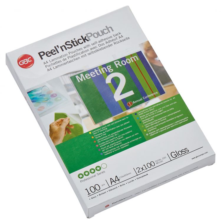 GBC 41666E A4 Peel n Stick Gloss Pouch 100 Micron 100Pk