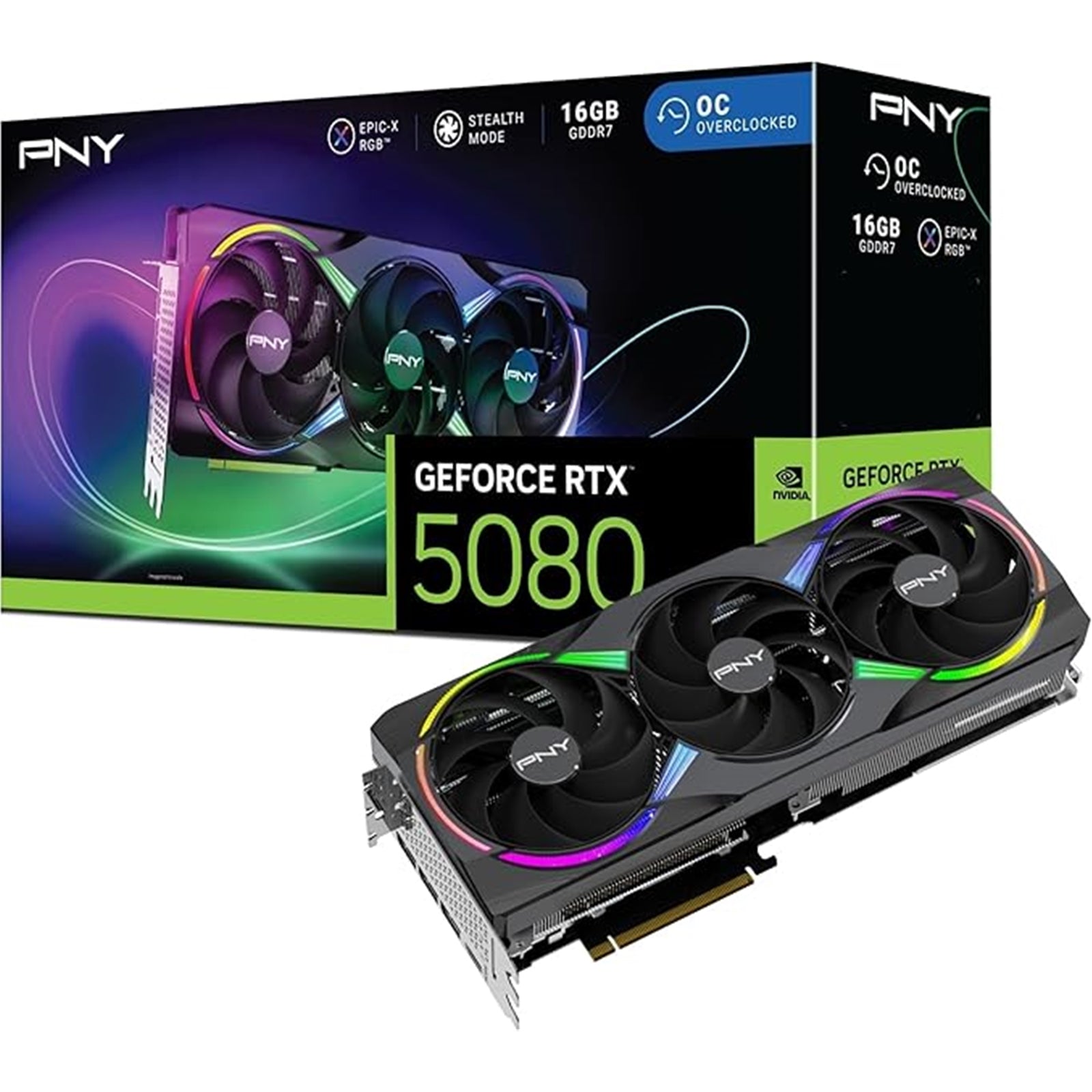 PNY RTX 5080 EPIC-X RGB OC 16GB GDDR7 Overclocked Graphics Card