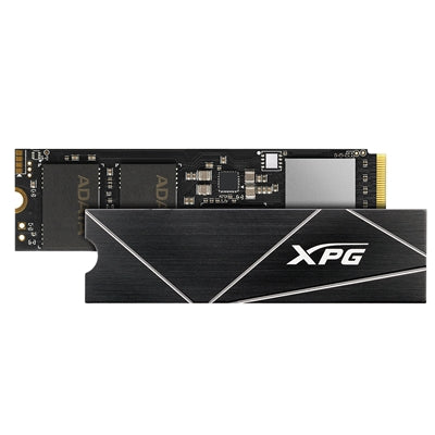 Adata XPG GAMMIX S70 Blade 2TB NVMe SSD with M.2 interface, PCIe Gen4, sleek black aluminum heatsink.