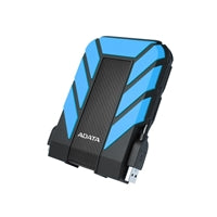 Blue rugged external hard drive by ADATA, 1TB capacity, IP68 waterproof, USB 3.1 for portable storage.