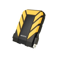 Yellow ADATA HD710 Pro 2TB rugged external hard drive with IP68 waterproof rating and USB interface.