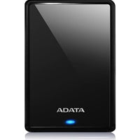 Black ADATA HV620S 4TB USB 3.1 portable external hard drive with sleek design and blue LED indicator.