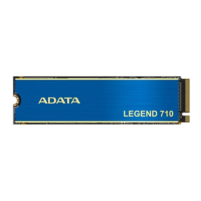 Blue ADATA Legend 710 256GB NVMe SSD, M.2 PCIe Gen3, with heatsink and high-speed read/write performance.