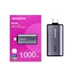 Black titanium ADATA SC750 1TB USB-C portable SSD with USB 3.2 Gen 2, featuring up to 1000 MB/s speed.