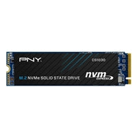 PNY CS1030 250GB M.2 NVMe SSD with PCIe Gen3 x4, max read 2500MB/s, max write 1100MB/s, black design.